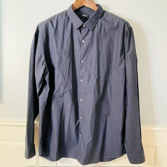 Theory Men's Murrary Linen Cotton Blend Woven Button Down Blue Shirt XXL - Picture 2 of 8